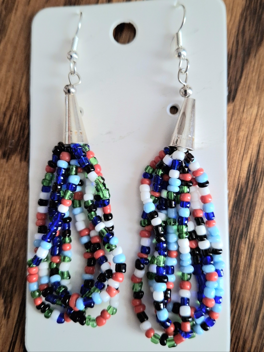 Native American Multicolored Seed Bead Drop Earrings